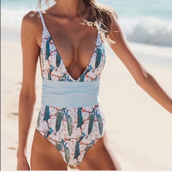 HauteCakes Boutique Other - Floral peacock print sexy one piece swimsuit